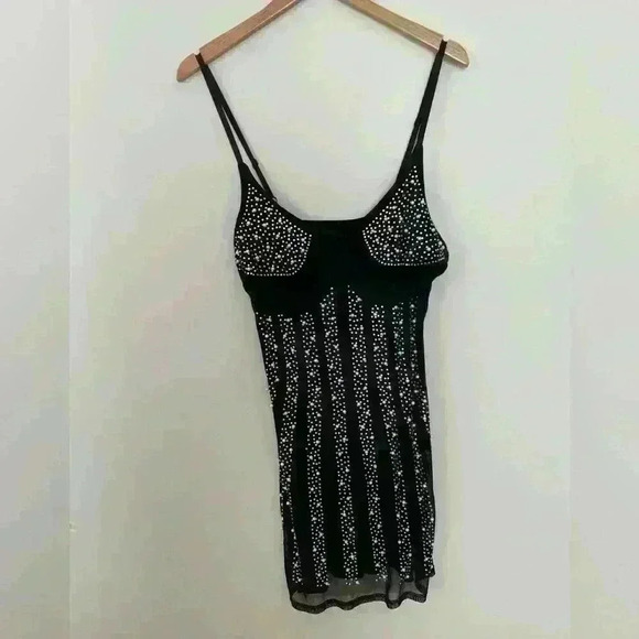 Women’s Light Sheer Top Layer Dress adorned in Rhinestones and Pearls Size Small - Picture 4 of 6